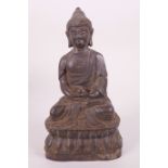 A well cast Chinese bronze figurine of Buddha seated in meditation, 7" high