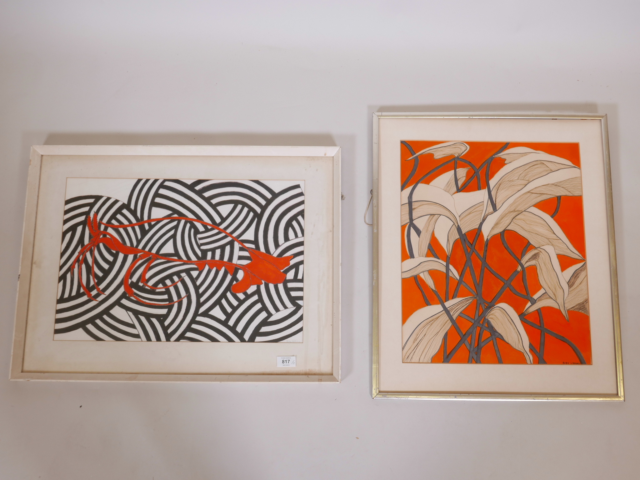 Ruby Laming, design (lobster) gouache on paper, signed, 18" x 25", and another by the same hand ' - Image 3 of 4