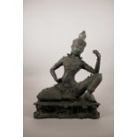 A large Thai bronze Buddha with green patina, 94" high