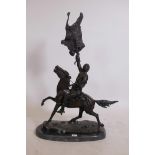 After Frederic Remington, 'Buffalo Signal', a large bronze of a Native American on horseback,