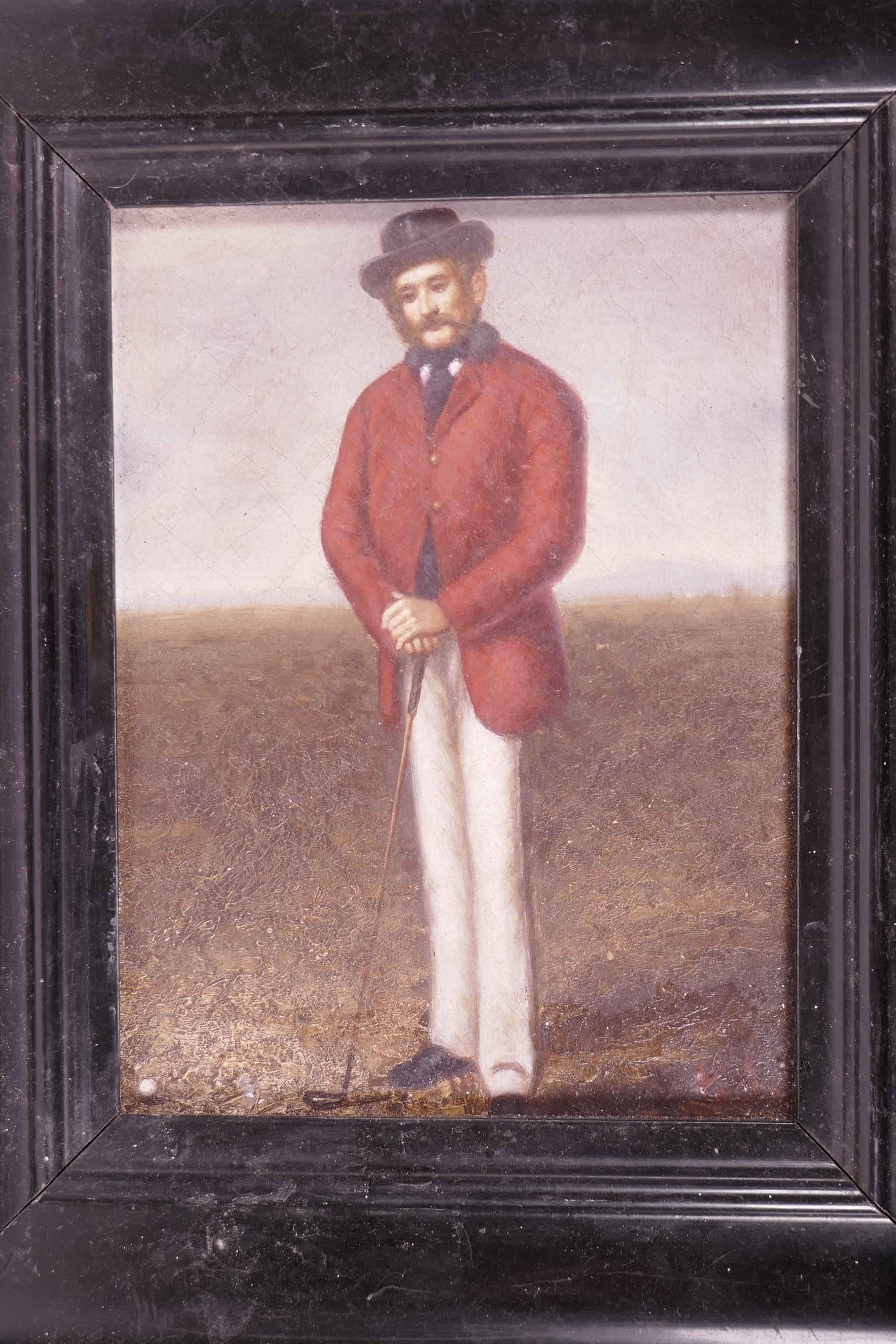 An oil on panel of an Edwardian golfer, 5½" x 7½" - Image 2 of 2