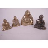 Four small cast brass figurines of Buddha seated in meditation, largest 3" high