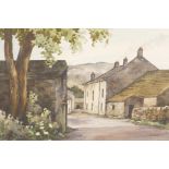 Shelagh, watercolour, village street scene, 17" x 11"