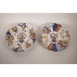 Two C19th Japanese Imari dishes, with shaped rims and lobed bodies, 12" diameter