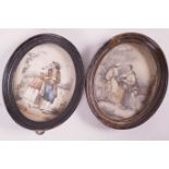 A pair of small oval framed engravings of courting couples, 4" x 5"