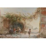 Tetar Van Elven, watercolour of a Continental tavern scene, signed Van Elven