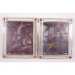 A pair of Dutch paintings on glass depicting a flower seller and fisherwife, 9½" x 11½"