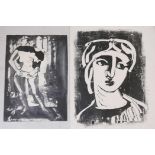 Sidney Horne Shepherd, two signed monotype prints, head study and an abstract female figure study,