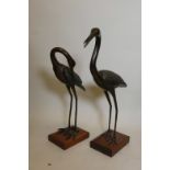 A large pair of bronze cranes, 31½" high
