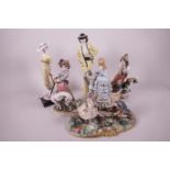 Six bisque porcelain figurines including Wedgwood and Naples