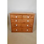 A Victorian pine chest of two over three drawers, 39" x 18", 33" high