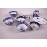 A small collection of early English blue and white china including tea bowls etc