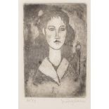 After Modigliani, limited edition monochrome portrait etching of a girl, pencil signed Modigliani