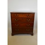 A Georgian mahogany chest of four drawers raised on bracket feet, 37" x 21", 39" high