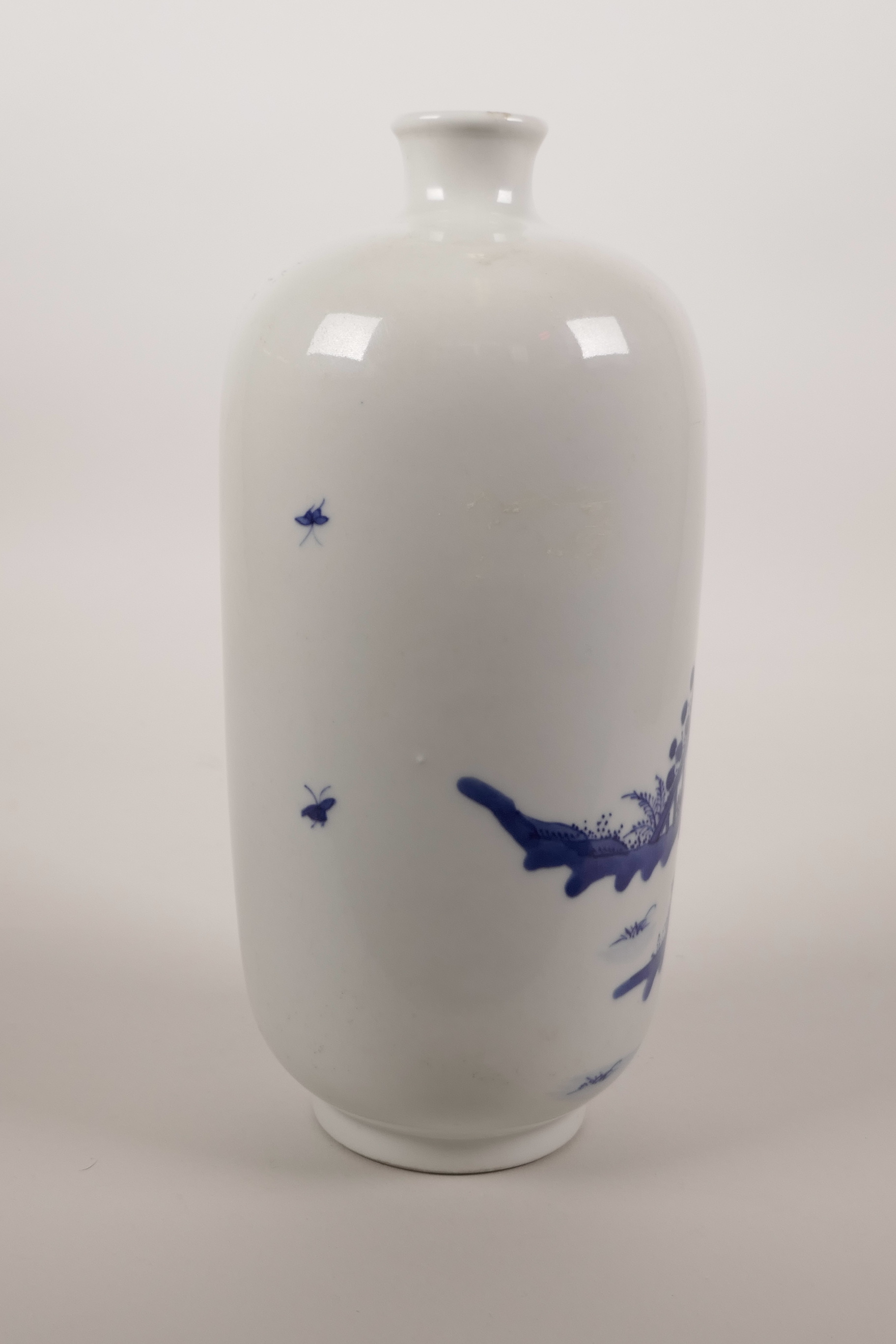 A Chinese blue and white porcelain vase decorated with a sage and his student, 6 character mark to - Image 3 of 5