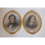 A pair of C19th pastel portraits, heightened with watercolour, in good oval gilt frames 23" x 19"