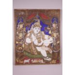 A C19th Indian icon depicting Krishna and attendants, 20" x 24"