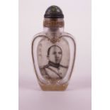 A Chinese reverse painted glass snuff bottle decorated with a portrait of a Chinese military
