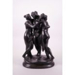 A cast bronze figurine of The Three Graces, 11½" high