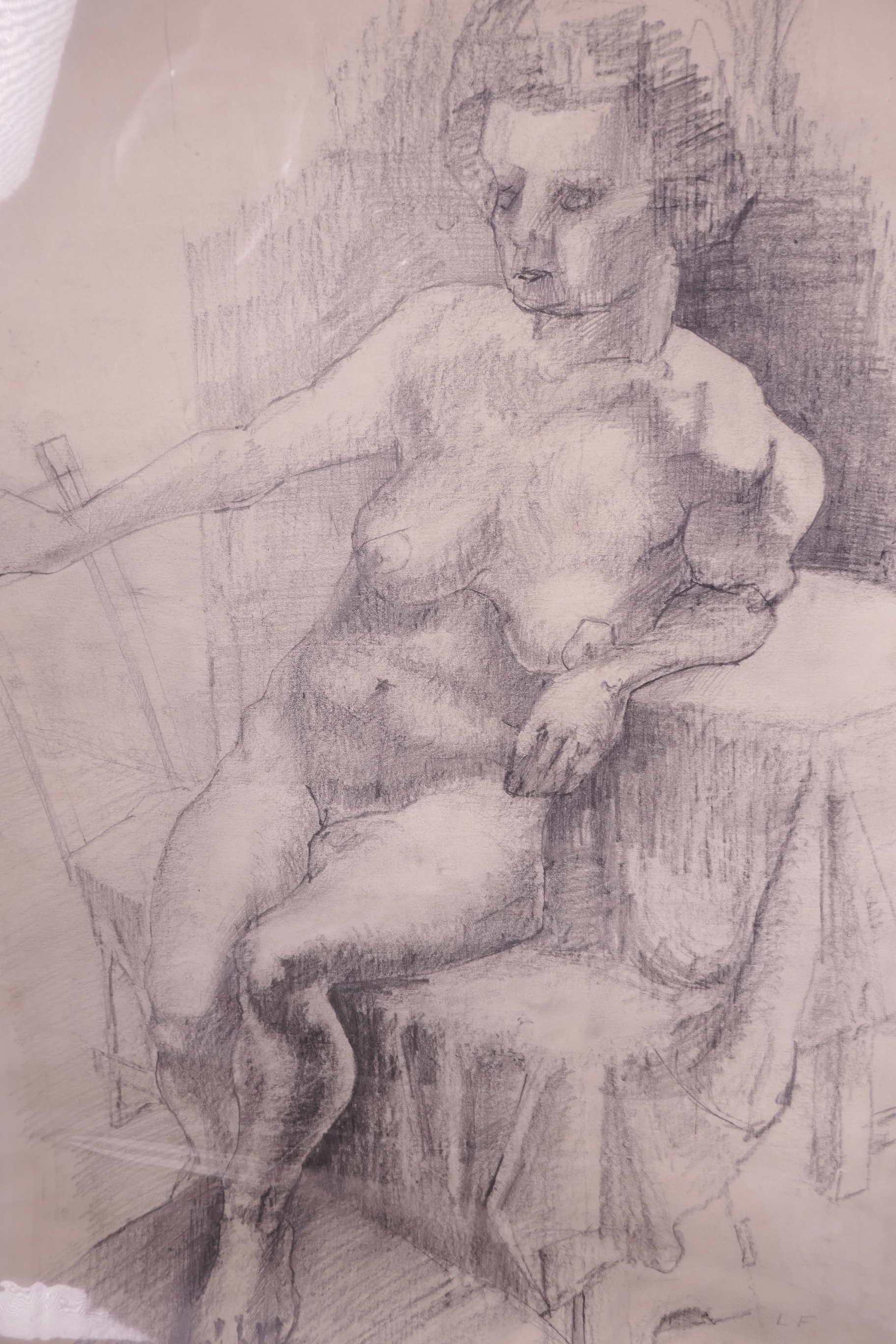 An erotic gouache of a female nude, signed to mount Andre Masson, a pencil study of a nude, - Image 2 of 5