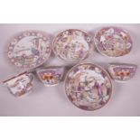 A quantity of Canton famille rose porcelain plates, saucers, tea bowls etc, some A/F, plate 6¼"