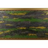 An impasto oil on board abstract, inscribed verso 'P. Heron', 31" x 14"