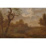 A C19th Norwich School oil on panel, figures in a rural landscape, 7½" x 6"