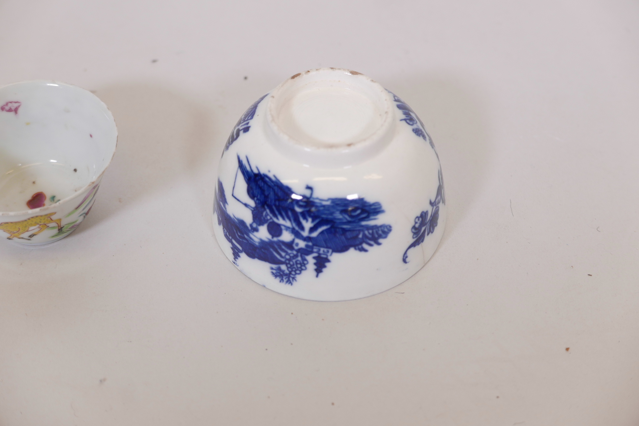 A late C18th/early C19th blue and white transfer printed tea bowl, 3" diameter, and a C19th - Image 3 of 6