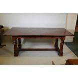 An oak plank top refectory table, 36" x 79", 40" high