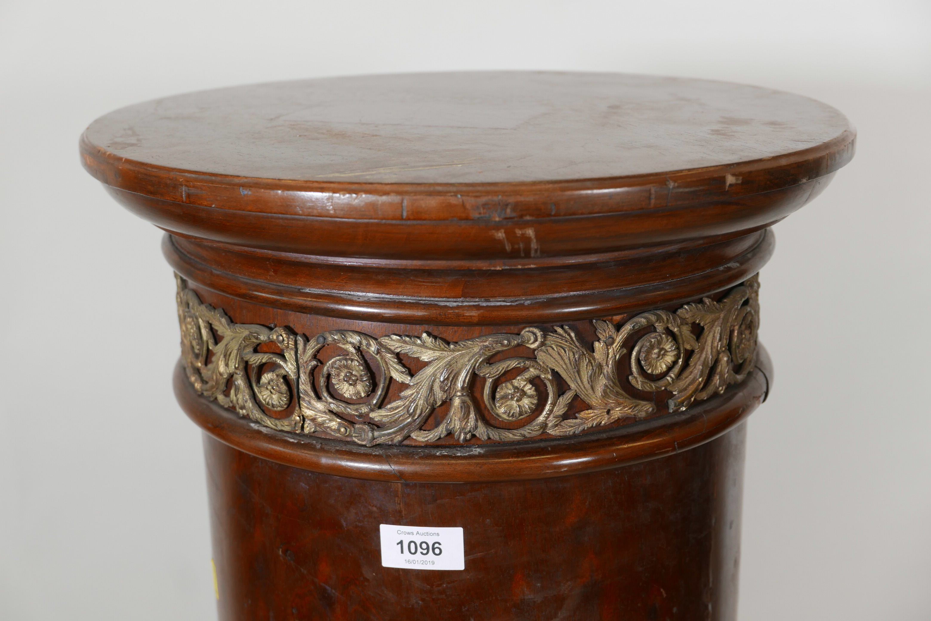 A mahogany and brass mounted pedestal, ex British Museum, 51½" high, 16" diameter - Image 2 of 3