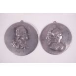 A pair of Swedish pewter portrait plaques depicting Queen Christina and Gustaf III, marked verso