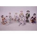 Three pairs of small Continental porcelain figurines of boys and girls, together with an Irish
