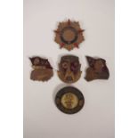 Five Chinese enamelled copper medals/pins, largest 1½" diameter