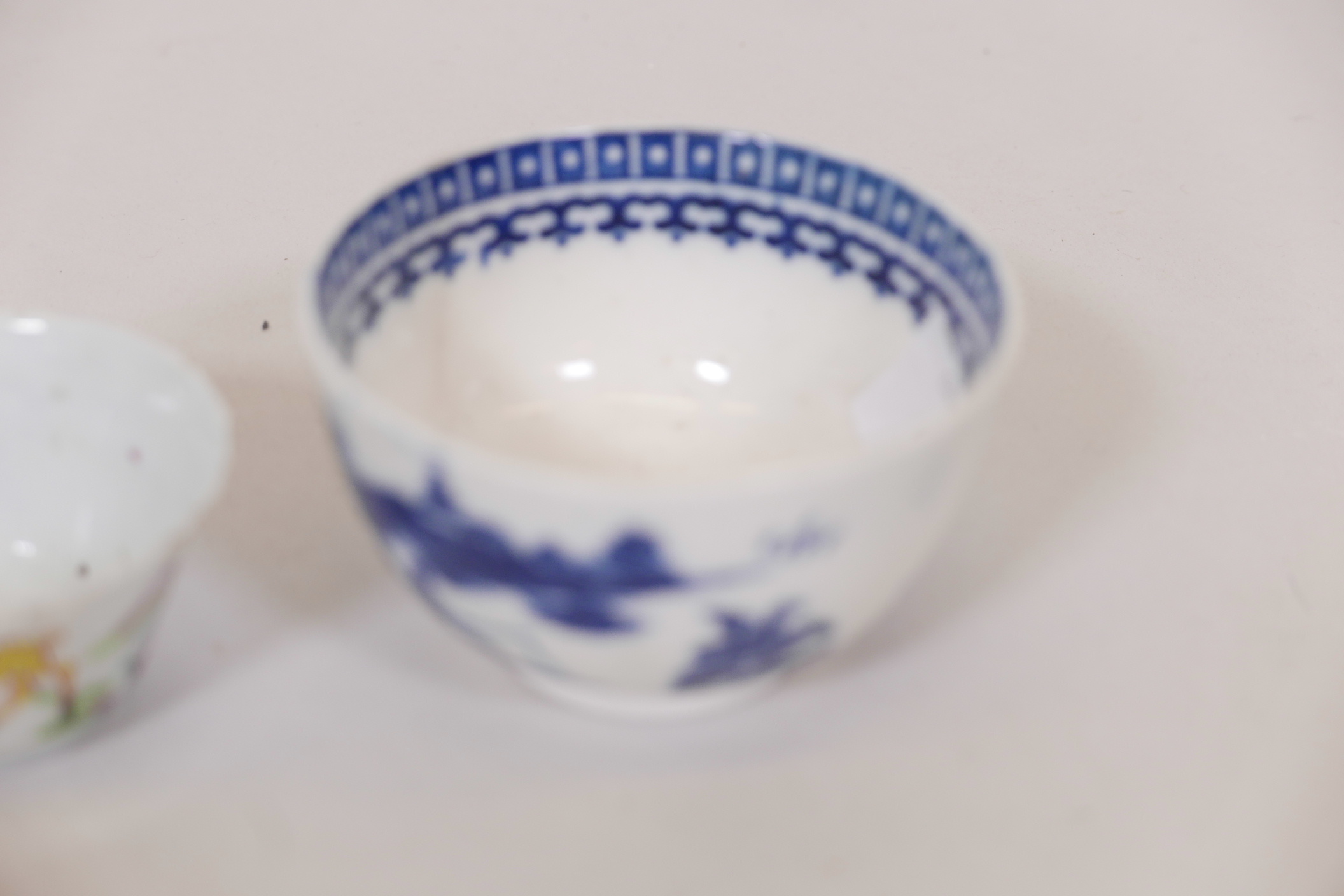 A late C18th/early C19th blue and white transfer printed tea bowl, 3" diameter, and a C19th - Image 2 of 6