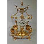 A C19th French onyx and ormolu mounted mantel clock, the dial inscribed 'Cie de marbres d'