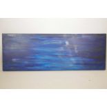 Henrie Haldane(?), oil on canvas, abstract in blue, unframed, monogrammed HH, 67" x 24"