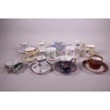 A collection of thirteen cabinet cups and saucers, of various manufacturers including Limoges and