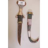 An Eastern dagger with hardstone handle and sheath, 12" long