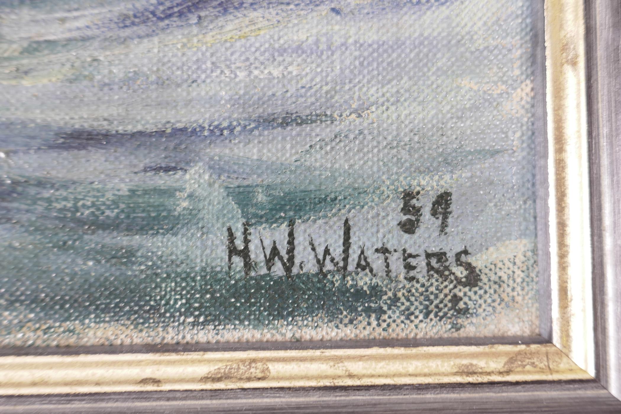 Terry Burke, oil on board, harbour scene (possibly Brixham), together with an H.W. Waters, '59' - Image 4 of 5