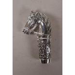 An 800 silver walking cane handle in the form of a horse's head, 3½" long