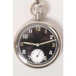 A Swiss made WWII military watch having fifteen jewel movement, marked 433, black enamel dial and