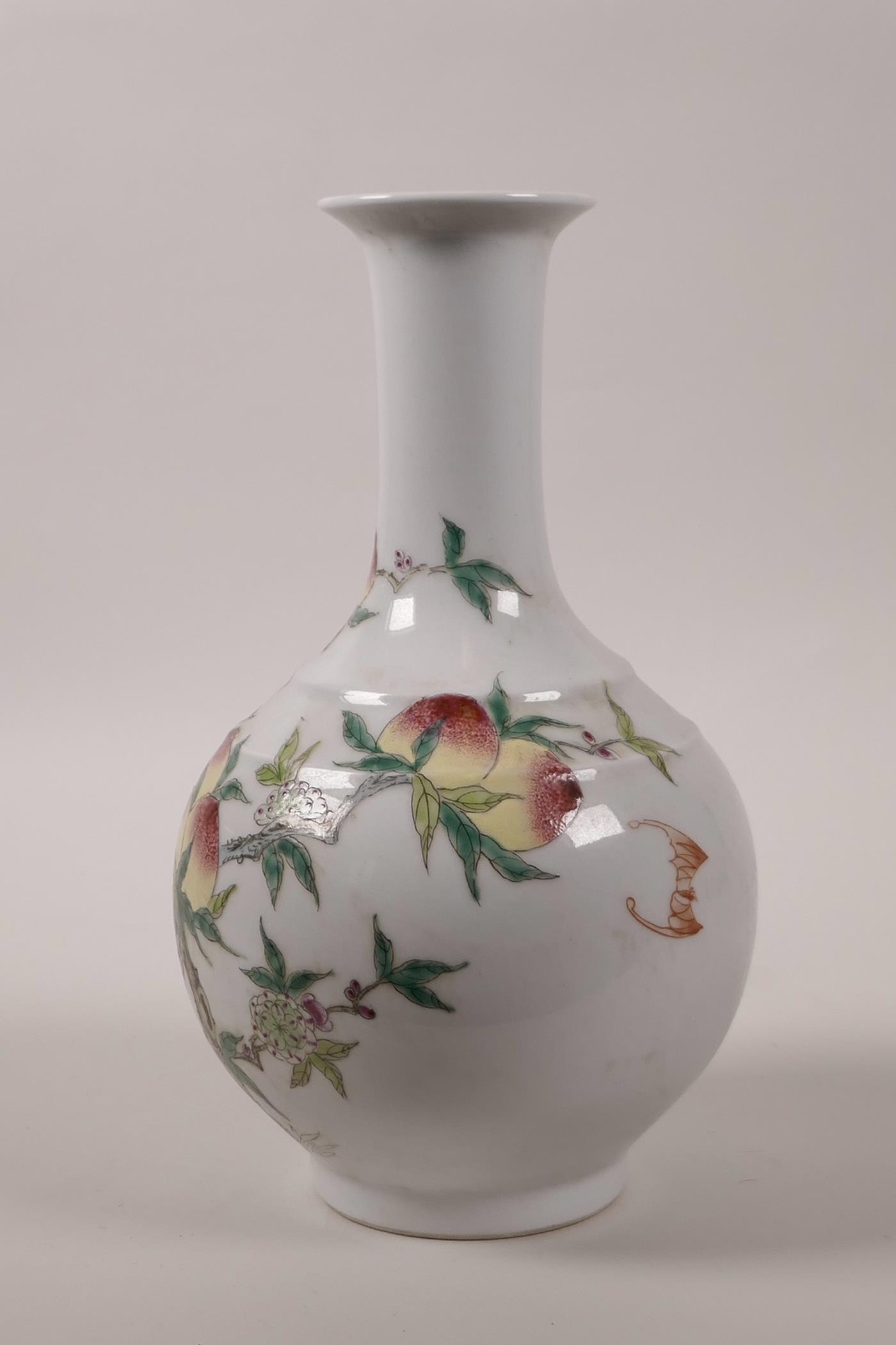 A Chinese polychrome porcelain vase with enamelled peach tree decoration, seal mark to base, 10" - Image 2 of 4