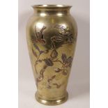 A Japanese Meiji bronze vase embossed with birds and flowers, 12" high