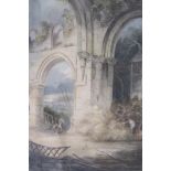 Francois Louis Thomas Francia, watercolour, ruined abbey, signed indistinctly, details verso, 7" x
