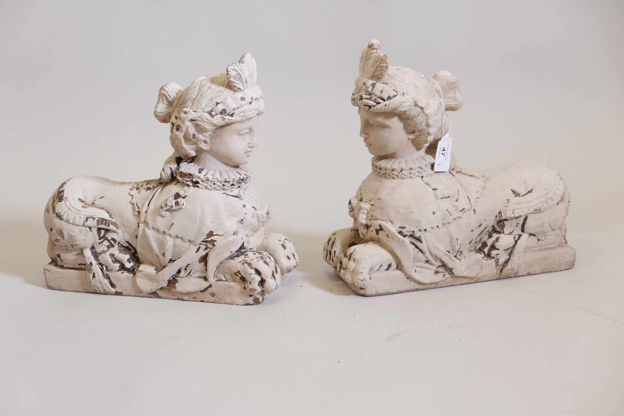 A pair of carved and painted wood figures of harpies, 12" long - Image 2 of 3