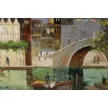 In the manner of D'Oyly John, oil on board, Venetian canal scene, 27½" x 19½"