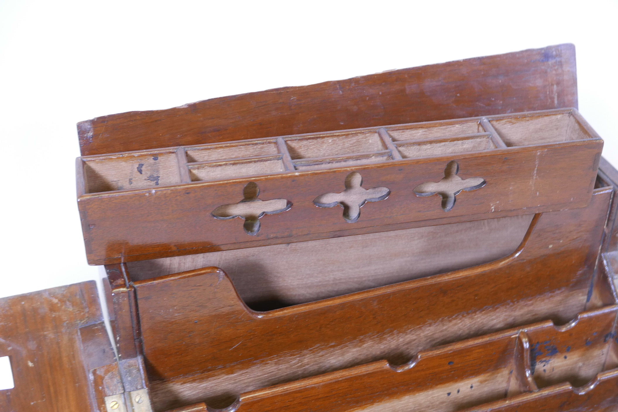 A Victorian mahogany stationery cabinet, with two doors opening to reveal a fitted interior, the top - Image 3 of 4