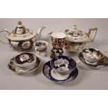 Two Gaudy Pattern teapots and decorative tea wares etc