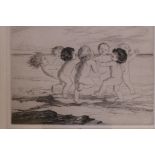 A. Bauesle, etching, Bacchus, signed in pencil, 4½" x 5", and another of children on a beach,