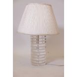 A Karl Springer style stacked lucite table lamp, 19" high to bulb holder